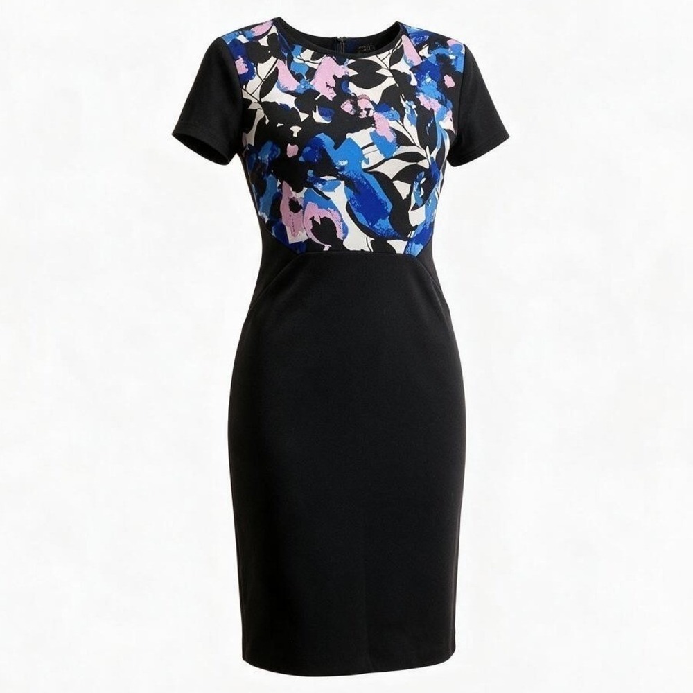 Worthington Floral Colorblock Sheath Dress Womens Size 8 Short Sleeve